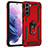 Silicone Matte Finish and Plastic Back Cover Case with Magnetic Finger Ring Stand T02 for Samsung Galaxy S22 Plus 5G Red