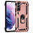Silicone Matte Finish and Plastic Back Cover Case with Magnetic Finger Ring Stand T02 for Samsung Galaxy S23 5G Rose Gold