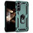 Silicone Matte Finish and Plastic Back Cover Case with Magnetic Finger Ring Stand T02 for Samsung Galaxy S24 5G Green