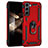 Silicone Matte Finish and Plastic Back Cover Case with Magnetic Finger Ring Stand T02 for Samsung Galaxy S24 5G Red