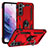 Silicone Matte Finish and Plastic Back Cover Case with Magnetic Finger Ring Stand T03 for Samsung Galaxy S21 5G Red