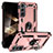 Silicone Matte Finish and Plastic Back Cover Case with Magnetic Finger Ring Stand T03 for Samsung Galaxy S24 5G Rose Gold