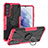 Silicone Matte Finish and Plastic Back Cover Case with Magnetic Finger Ring Stand T08 for Samsung Galaxy S21 5G Hot Pink