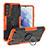 Silicone Matte Finish and Plastic Back Cover Case with Magnetic Finger Ring Stand T08 for Samsung Galaxy S21 5G Orange