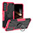 Silicone Matte Finish and Plastic Back Cover Case with Magnetic Finger Ring Stand T08 for Samsung Galaxy S24 5G Hot Pink