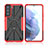 Silicone Matte Finish and Plastic Back Cover Case with Magnetic Finger Ring Stand T09 for Samsung Galaxy S21 5G