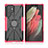 Silicone Matte Finish and Plastic Back Cover Case with Magnetic Finger Ring Stand T09 for Samsung Galaxy S21 Ultra 5G