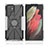 Silicone Matte Finish and Plastic Back Cover Case with Magnetic Finger Ring Stand T09 for Samsung Galaxy S21 Ultra 5G