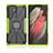 Silicone Matte Finish and Plastic Back Cover Case with Magnetic Finger Ring Stand T09 for Samsung Galaxy S21 Ultra 5G