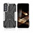 Silicone Matte Finish and Plastic Back Cover Case with Magnetic Finger Ring Stand T09 for Samsung Galaxy S24 5G