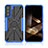 Silicone Matte Finish and Plastic Back Cover Case with Magnetic Finger Ring Stand T09 for Samsung Galaxy S24 5G Blue