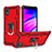 Silicone Matte Finish and Plastic Back Cover Case with Magnetic Finger Ring Stand YF1 for Samsung Galaxy M01 Core Red