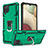 Silicone Matte Finish and Plastic Back Cover Case with Magnetic Finger Ring Stand YF1 for Samsung Galaxy M12 Green