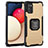 Silicone Matte Finish and Plastic Back Cover Case with Magnetic Finger Ring Stand ZJ1 for Samsung Galaxy M02s Gold