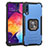 Silicone Matte Finish and Plastic Back Cover Case with Magnetic Finger Ring Stand ZJ2 for Samsung Galaxy A30S Blue