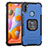 Silicone Matte Finish and Plastic Back Cover Case with Magnetic Finger Ring Stand ZJ2 for Samsung Galaxy M11 Blue