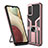 Silicone Matte Finish and Plastic Back Cover Case with Magnetic Finger Ring Stand ZL1 for Samsung Galaxy A02s Rose Gold