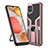 Silicone Matte Finish and Plastic Back Cover Case with Magnetic Finger Ring Stand ZL1 for Samsung Galaxy F12 Rose Gold