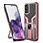 Silicone Matte Finish and Plastic Back Cover Case with Magnetic Finger Ring Stand ZL1 for Samsung Galaxy S20 Rose Gold