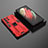Silicone Matte Finish and Plastic Back Cover Case with Magnetic Stand A01 for Samsung Galaxy S22 Ultra 5G Red