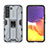 Silicone Matte Finish and Plastic Back Cover Case with Magnetic Stand A03 for Samsung Galaxy S21 Plus 5G