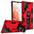 Silicone Matte Finish and Plastic Back Cover Case with Magnetic Stand A04 for Samsung Galaxy S22 Ultra 5G Red
