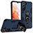 Silicone Matte Finish and Plastic Back Cover Case with Magnetic Stand A04 for Samsung Galaxy S23 5G Blue
