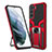 Silicone Matte Finish and Plastic Back Cover Case with Magnetic Stand A05 for Samsung Galaxy S21 FE 5G Red