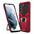 Silicone Matte Finish and Plastic Back Cover Case with Magnetic Stand A05 for Samsung Galaxy S23 5G Red