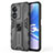 Silicone Matte Finish and Plastic Back Cover Case with Magnetic Stand for Oppo A1 Pro 5G Black