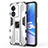 Silicone Matte Finish and Plastic Back Cover Case with Magnetic Stand for Oppo A1 Pro 5G White