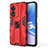 Silicone Matte Finish and Plastic Back Cover Case with Magnetic Stand for Oppo A1x 5G Red