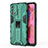 Silicone Matte Finish and Plastic Back Cover Case with Magnetic Stand for Oppo A74 4G Green