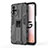 Silicone Matte Finish and Plastic Back Cover Case with Magnetic Stand for Oppo A93s 5G Black