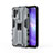 Silicone Matte Finish and Plastic Back Cover Case with Magnetic Stand for Oppo F19 Pro+ Plus 5G Gray