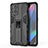 Silicone Matte Finish and Plastic Back Cover Case with Magnetic Stand for Oppo Find X3 5G Black