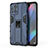 Silicone Matte Finish and Plastic Back Cover Case with Magnetic Stand for Oppo Find X3 5G Blue