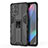 Silicone Matte Finish and Plastic Back Cover Case with Magnetic Stand for Oppo Find X3 Pro 5G Black