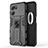 Silicone Matte Finish and Plastic Back Cover Case with Magnetic Stand for Oppo K10 5G Black