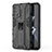 Silicone Matte Finish and Plastic Back Cover Case with Magnetic Stand for Oppo K9 5G Black
