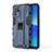 Silicone Matte Finish and Plastic Back Cover Case with Magnetic Stand for Oppo Reno6 Z 5G Blue