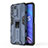 Silicone Matte Finish and Plastic Back Cover Case with Magnetic Stand for Realme 9 SE 5G Blue