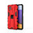 Silicone Matte Finish and Plastic Back Cover Case with Magnetic Stand for Samsung Galaxy A22 4G Red