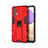 Silicone Matte Finish and Plastic Back Cover Case with Magnetic Stand for Samsung Galaxy A32 4G Red