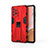 Silicone Matte Finish and Plastic Back Cover Case with Magnetic Stand for Samsung Galaxy A72 4G Red