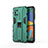 Silicone Matte Finish and Plastic Back Cover Case with Magnetic Stand for Samsung Galaxy F52 5G Green