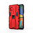 Silicone Matte Finish and Plastic Back Cover Case with Magnetic Stand for Samsung Galaxy F52 5G Red