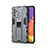 Silicone Matte Finish and Plastic Back Cover Case with Magnetic Stand for Samsung Galaxy Quantum2 5G Gray