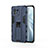 Silicone Matte Finish and Plastic Back Cover Case with Magnetic Stand H02 for Xiaomi Mi 11 Lite 4G Blue