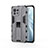 Silicone Matte Finish and Plastic Back Cover Case with Magnetic Stand H02 for Xiaomi Mi 11 Lite 4G Gray